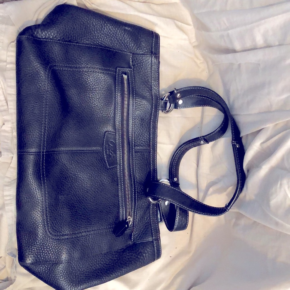 Coach Black Leather Zip Top Tote